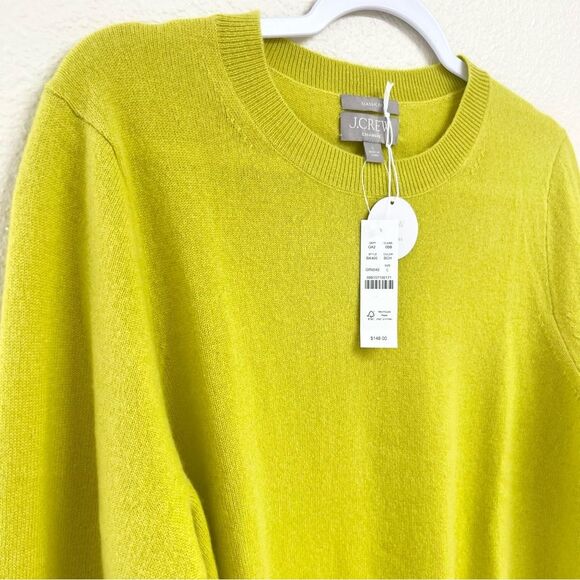 J. Crew Cashmere Classic-Fit Crewneck Sweater in Burnished Chartreuse Size Large - Picture 10 of 11